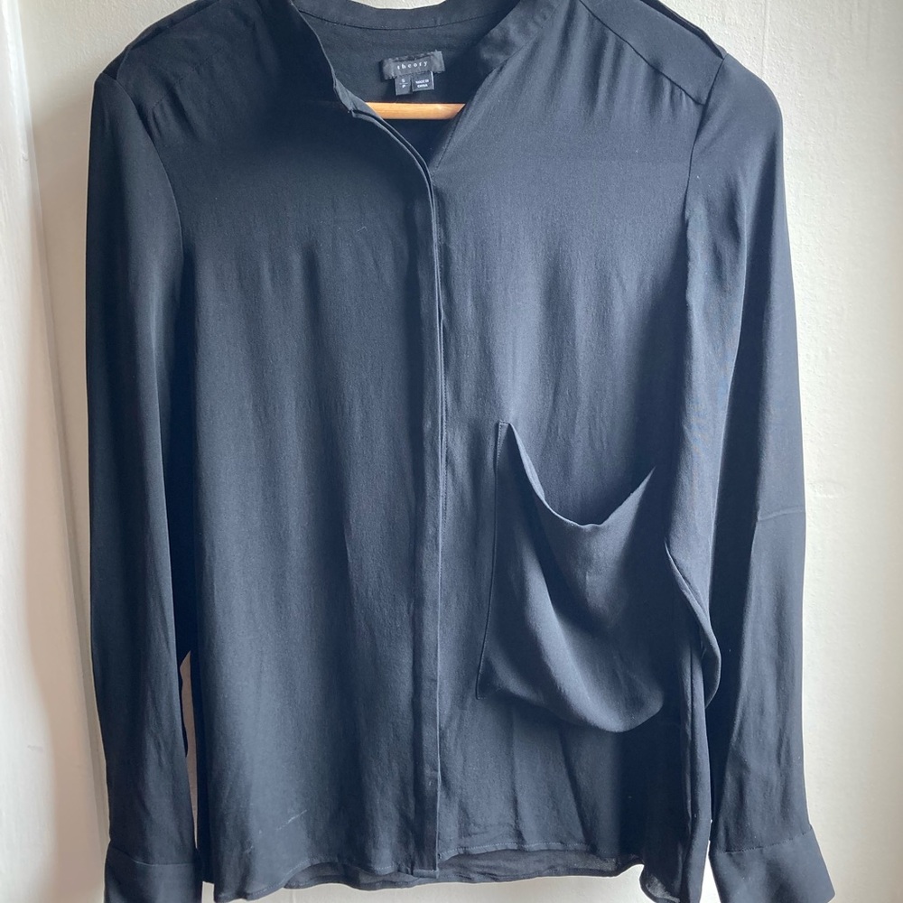 Theory black silk blouse